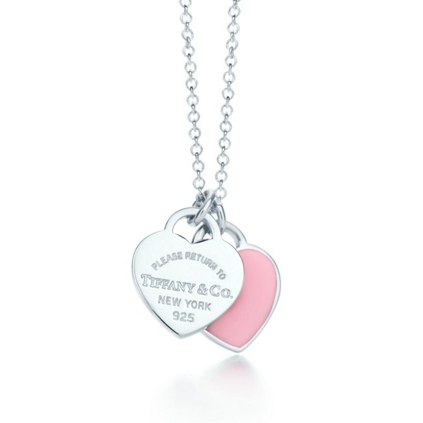 ピンク ダブル ハート タグ ペンダント